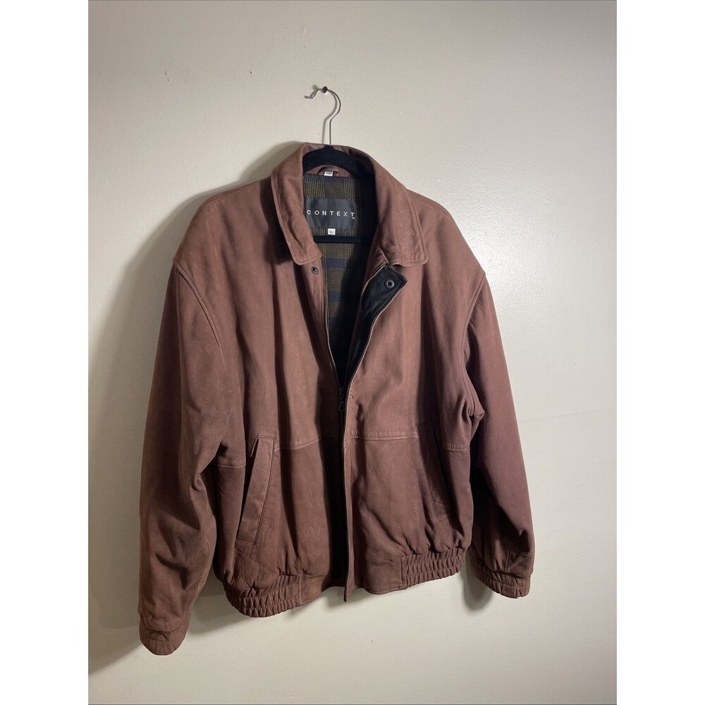 Vng 90s Context Nubuck Leather Bomber Red-Brown Jacket Sz XL Insulated Full Zip
